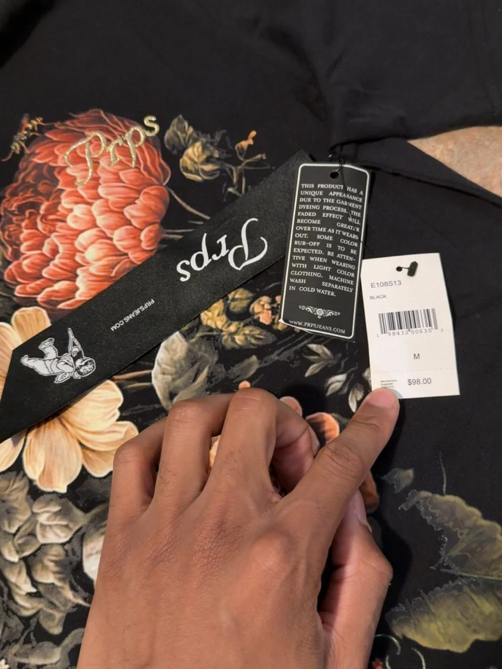 PRPS Black Floral Graphic Tee $98 Retail